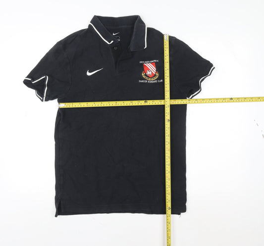 Nike Men's Black Football Polo Shirt M 100% Cotton Embroidered Crest