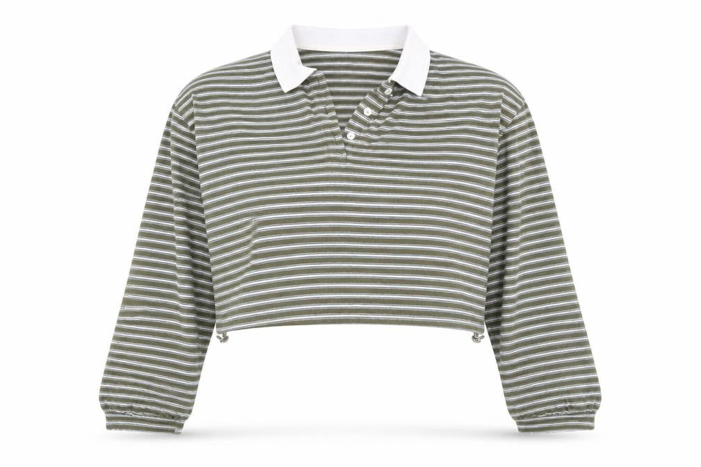 Cider Womens Green Striped Collared Cropped Polo Shirt XL