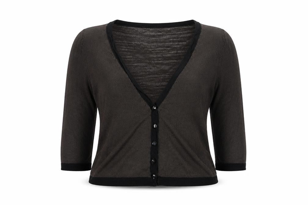 Front view of Alex & Co. Women Brown 3/4 Sleeve Knit V-Neck Cardigan, size 10