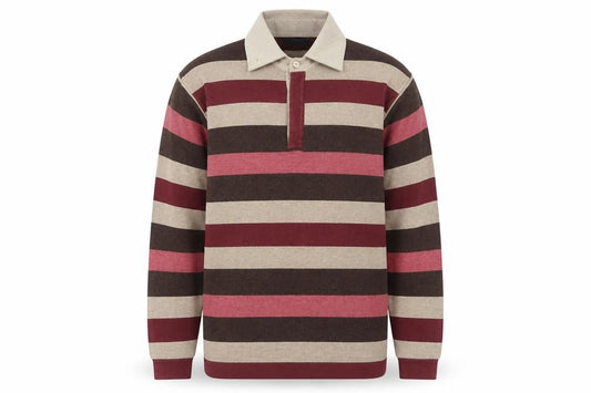 Springfield Men’s Multicoloured Striped Long Sleeve Cotton Polo S