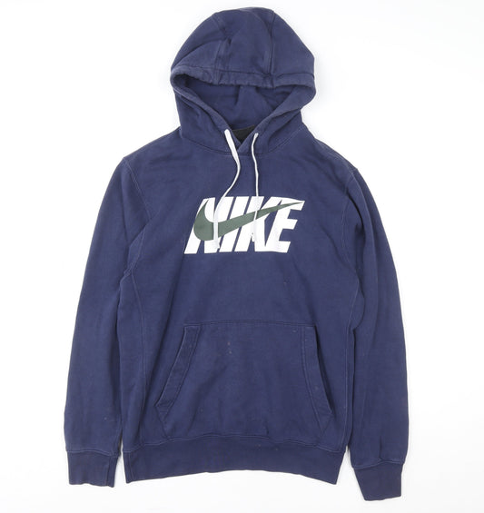 Nike Men's Blue Pullover Hoodie S Graphic Logo Fleece Sweatshirt