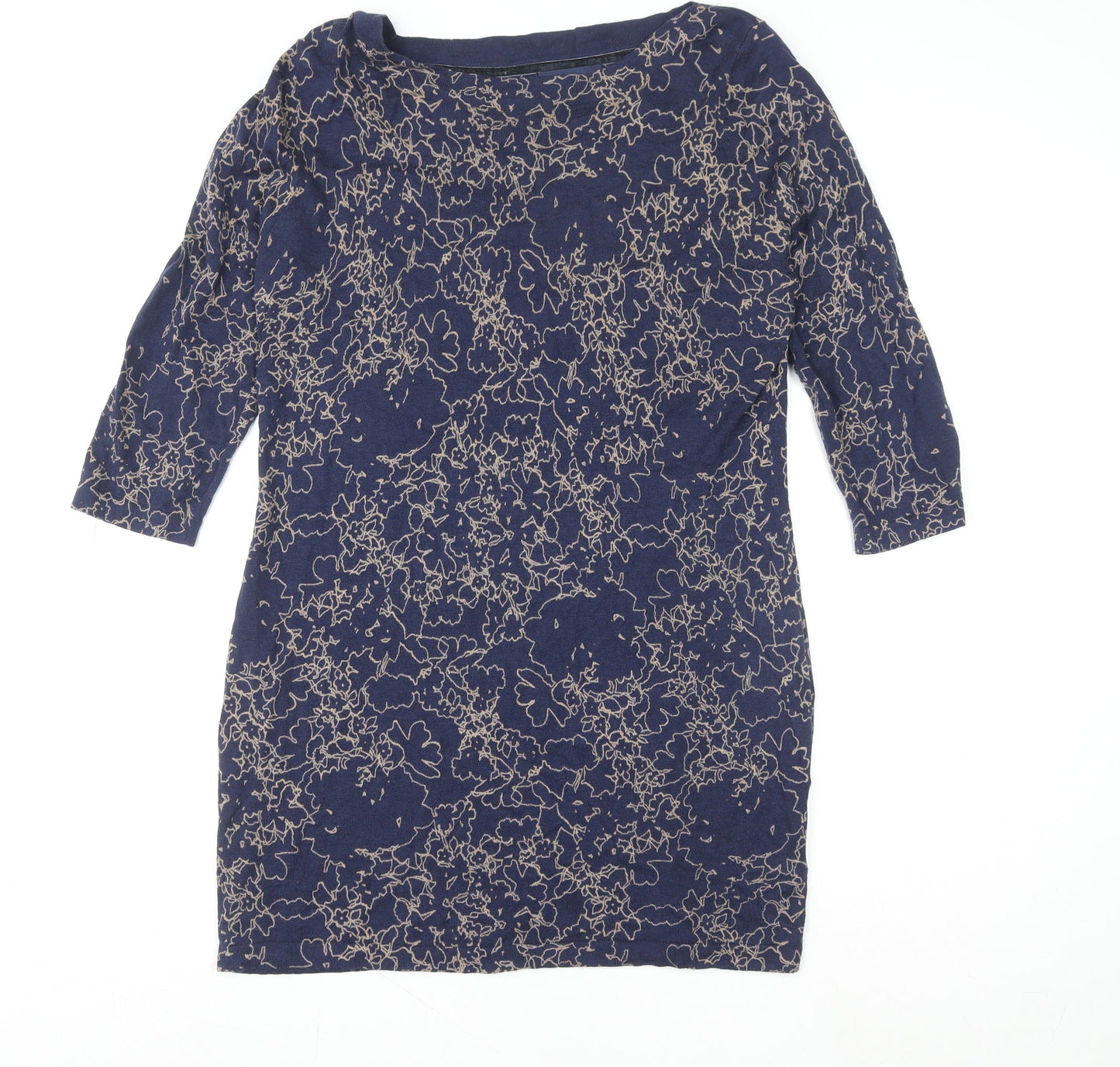 Next Women’s Blue Floral Shift Dress Size 14 Knit 3/4 Sleeve