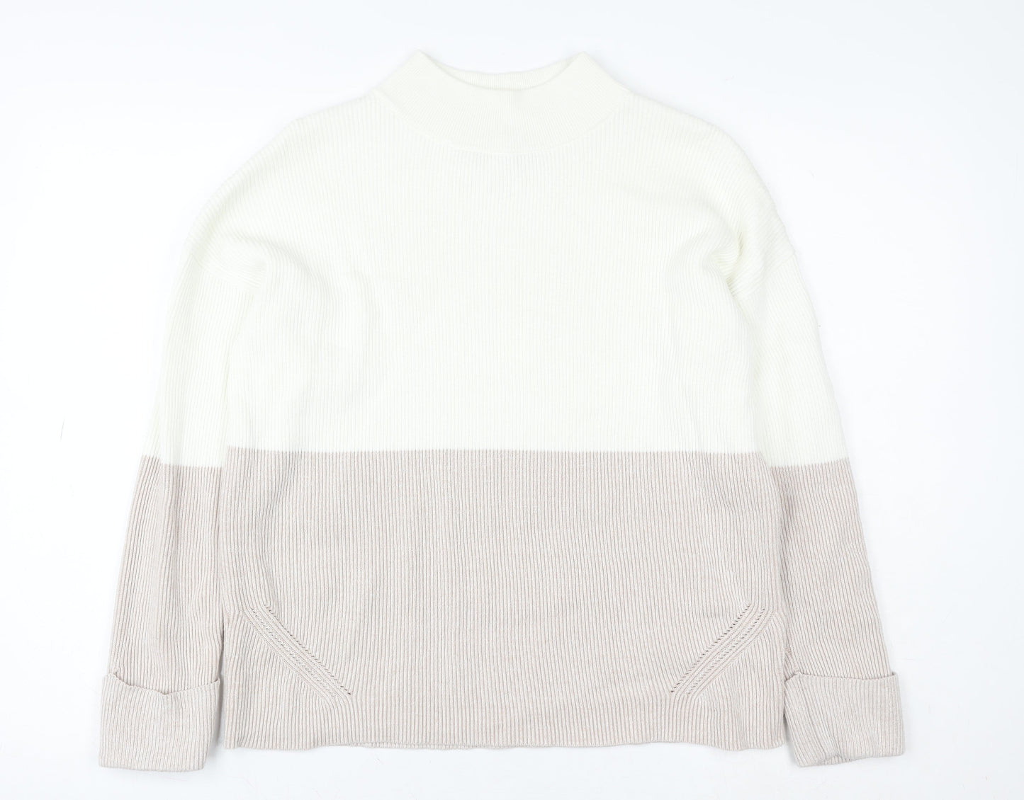 Paul Costelloe Living Women Beige & White Pullover Sweatshirt Small