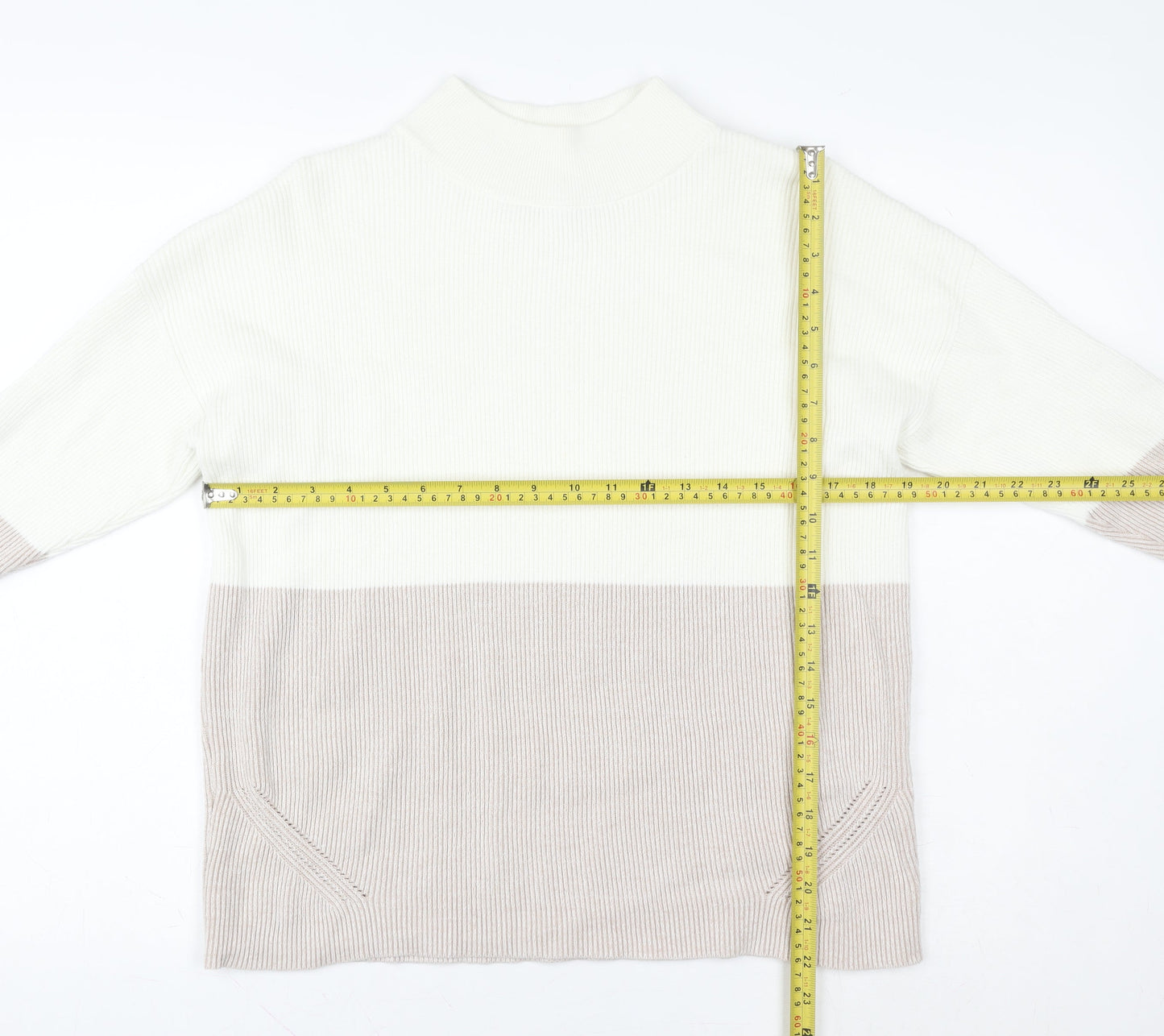 Paul Costelloe Living Women Beige & White Pullover Sweatshirt Small