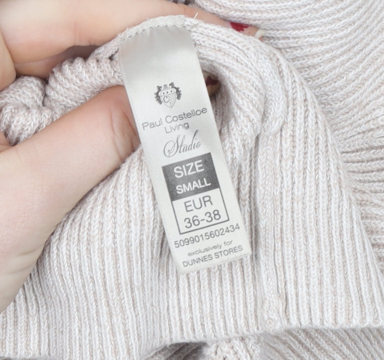 Paul Costelloe Living Women Beige & White Pullover Sweatshirt Small