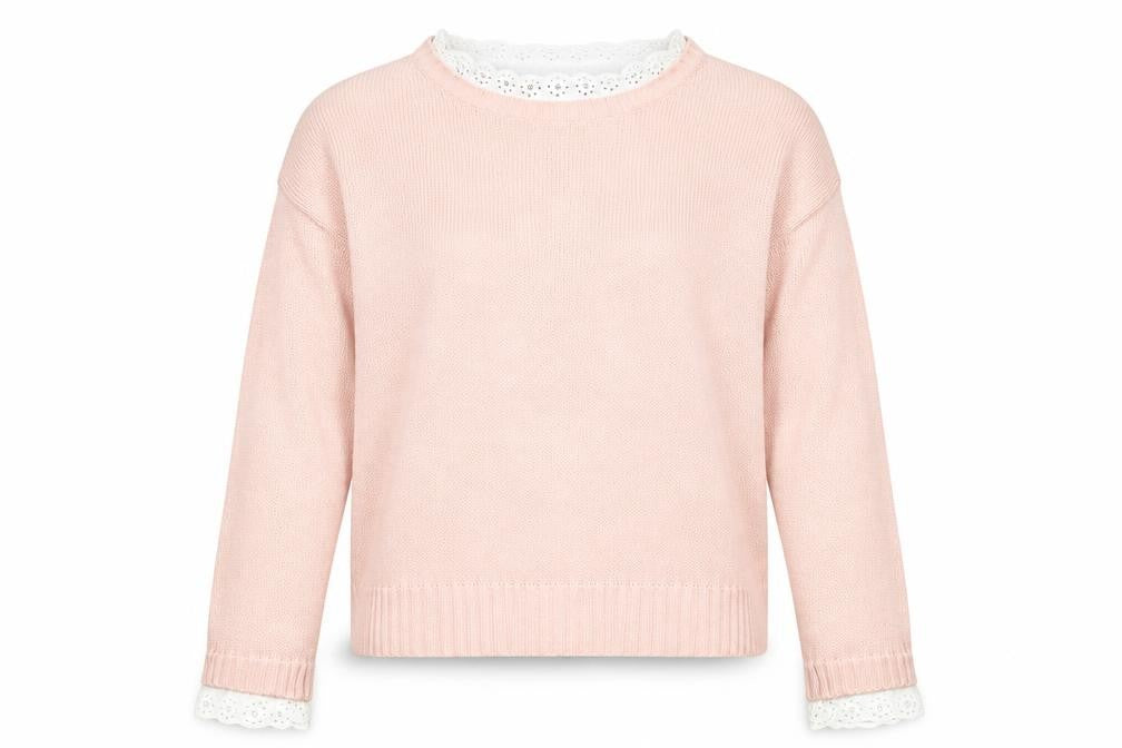 Brave Soul Women's Pink Lace Trim Crew Neck Knit Jumper Size S