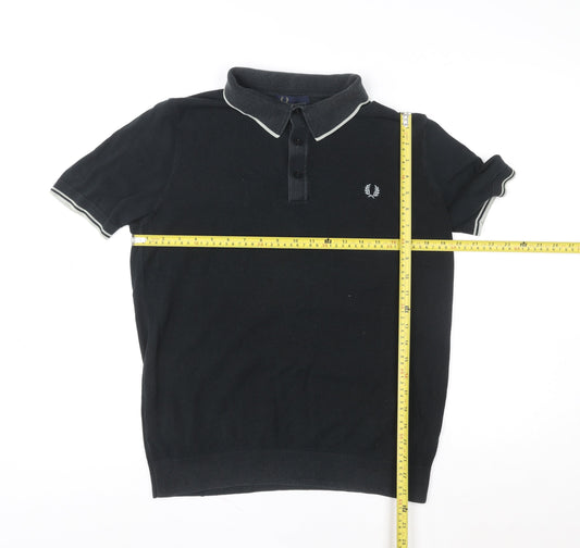 Fred Perry Men's Black Cotton Polo Shirt Size L Regular Fit
