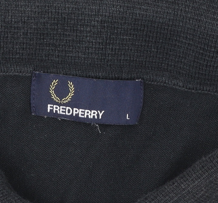 Fred Perry Men's Black Cotton Polo Shirt Size L Regular Fit