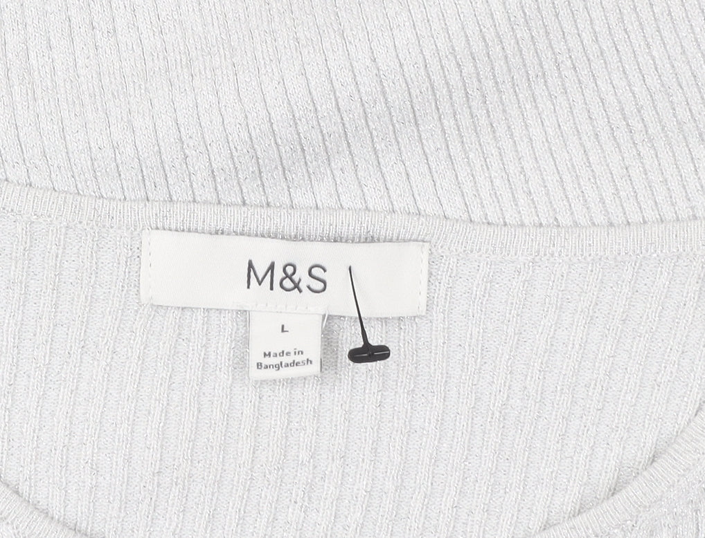 Marks and Spencer Womens Silver L Cardigan Knit Button Front Long Sleeve