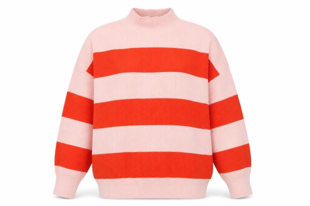Phase Eight Womens Pink & Red Striped High Neck Pullover Sweater UK S