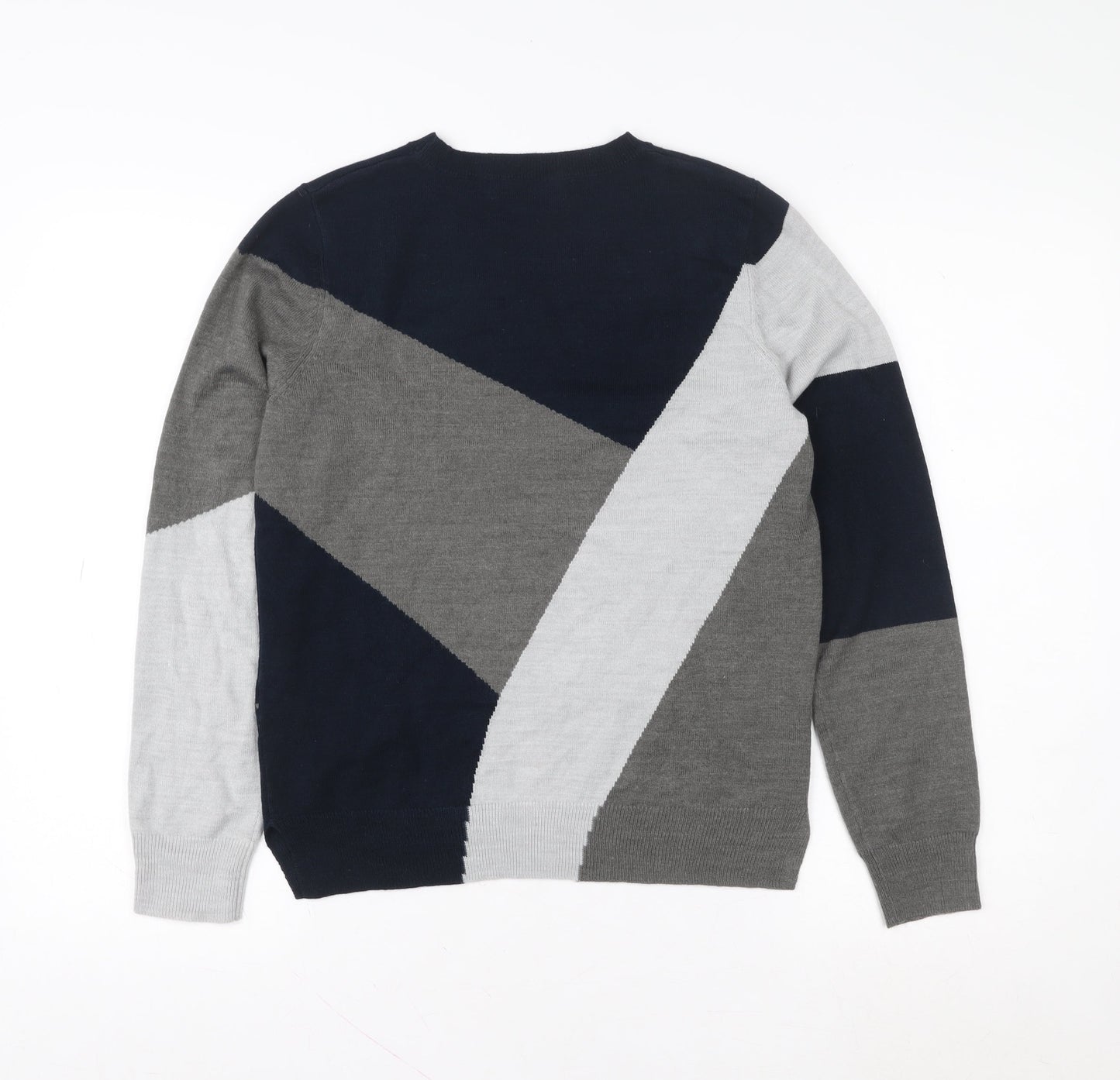 Marks and Spencer Womens Grey Blue Geometric Crew Neck Pullover Size 10