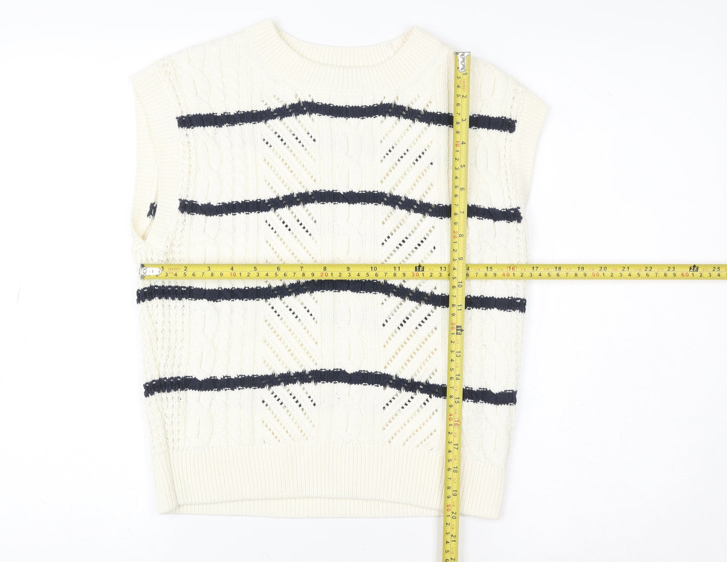 Marks and Spencer Women’s Ivory Striped Knit Sleeveless Vest S