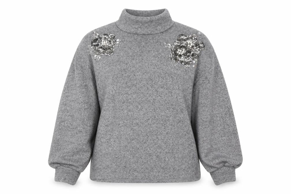 F&F Women's Grey Sequin High Neck Pullover Sweatshirt Size 12