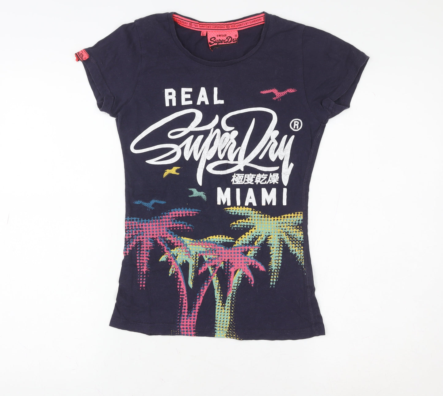 SuperDry Womens Blue 2XS Miami Graphic Short Sleeve Cotton T-Shirt