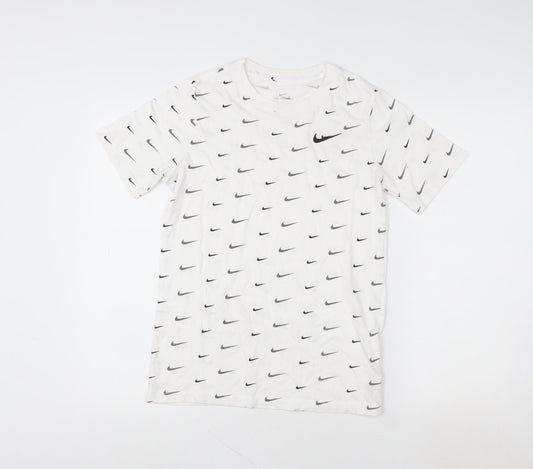 Nike Boys White Graphic Logo T-Shirt 13-14 Years Short Sleeve Cotton Tee