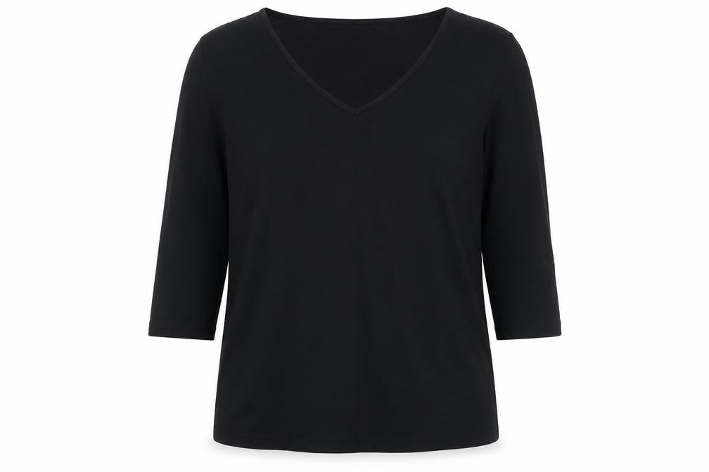C.M.T. Women’s Black V-Neck 3/4 Sleeve Stretch Blouse Size L