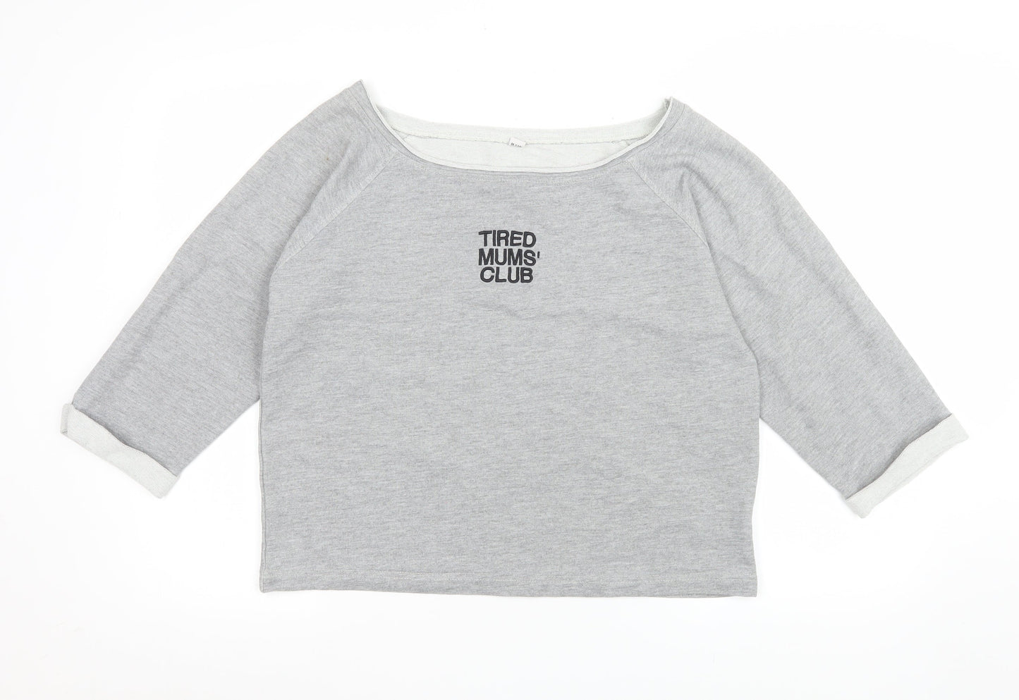 Mantis Womens Grey Cropped T-Shirt S Boat Neck Raglan Sleeves