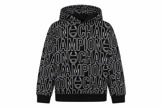 Champion Boys Black Logo Print Pullover Hoodie 13-14 Years