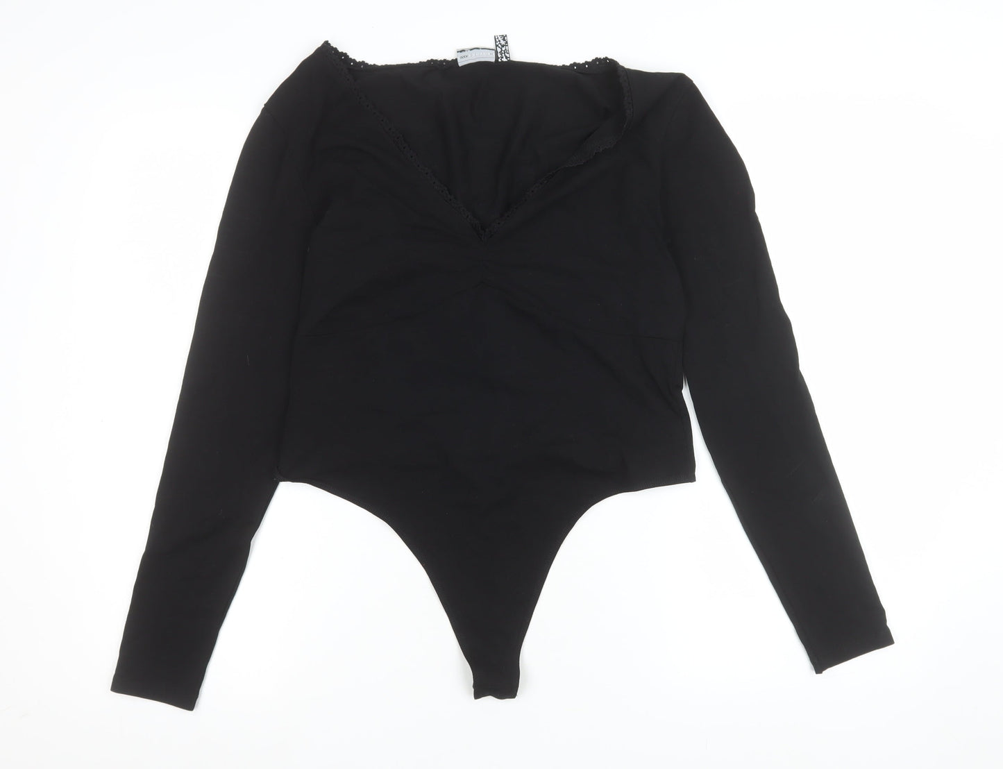 ASOS Design Women's Black Long Sleeve Bodysuit Size 14 Cotton Stretch