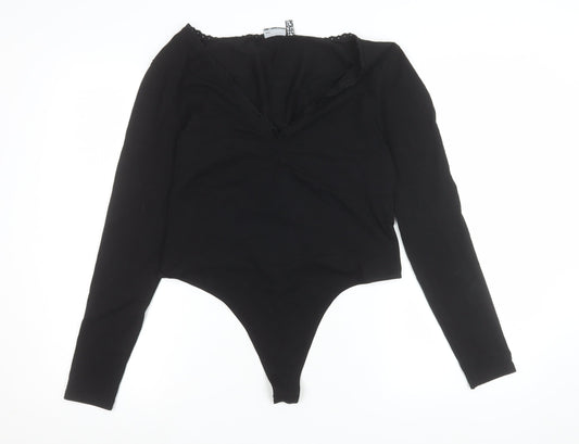 ASOS Design Women's Black Long Sleeve Bodysuit Size 14 Cotton Stretch