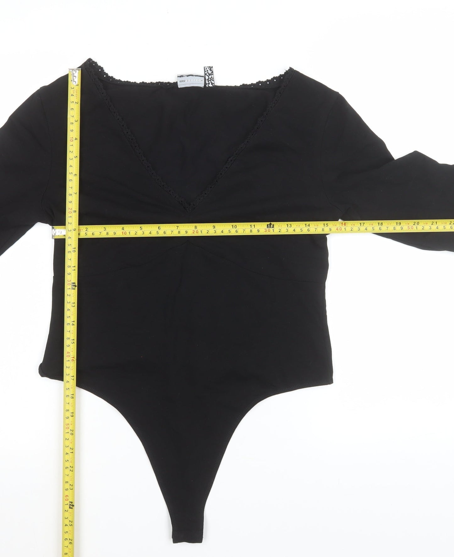ASOS Design Women's Black Long Sleeve Bodysuit Size 14 Cotton Stretch