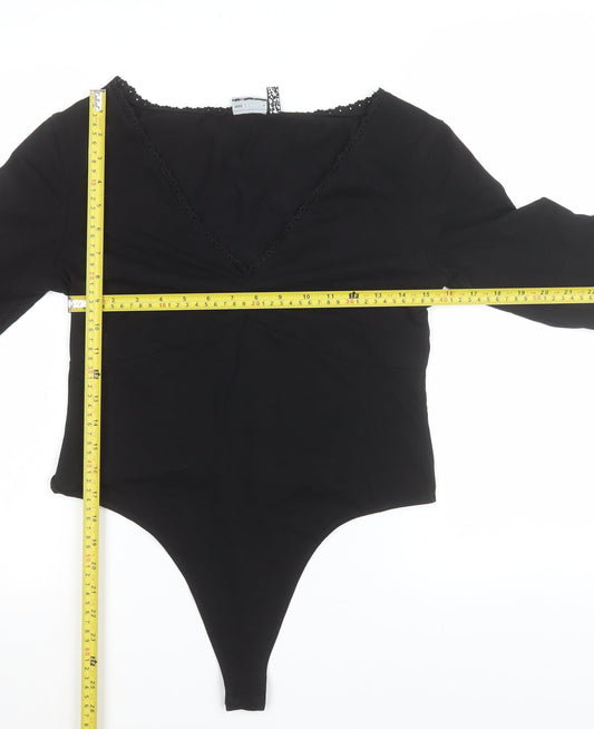 ASOS Design Women's Black Long Sleeve Bodysuit Size 14 Cotton Stretch