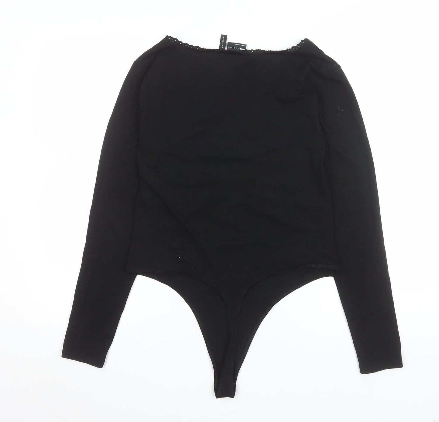 ASOS Design Women's Black Long Sleeve Bodysuit Size 14 Cotton Stretch