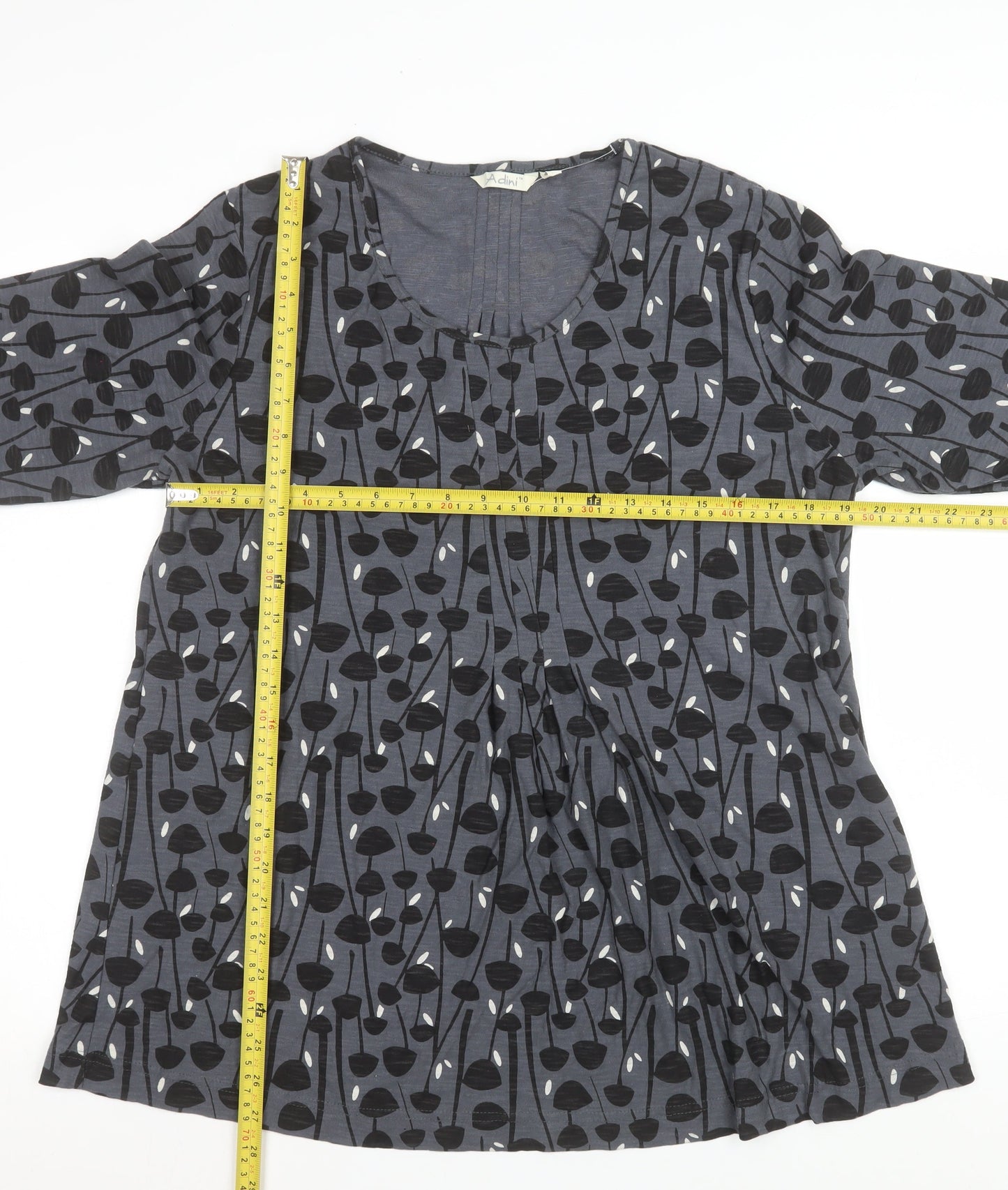 Adini Women Grey 100% Cotton Shift Dress Size L Long Sleeve