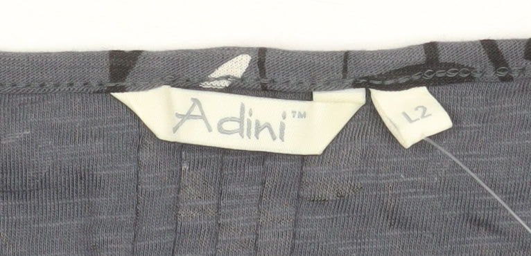 Adini Women Grey 100% Cotton Shift Dress Size L Long Sleeve