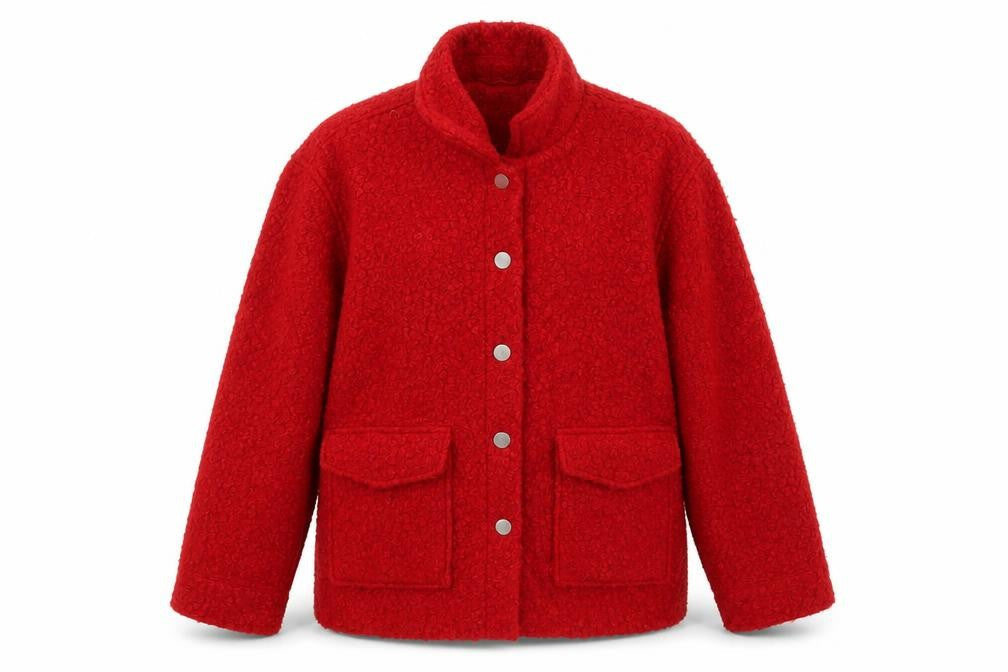 Front view of Papaya Women Red, size 12, Basic Mid-Length Fleece Jacket