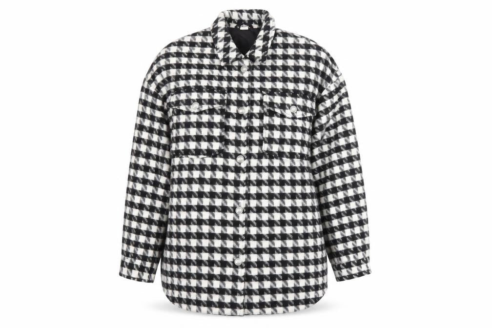 George Women Black & White Check Mid-Length Button Jacket Size M 12-14