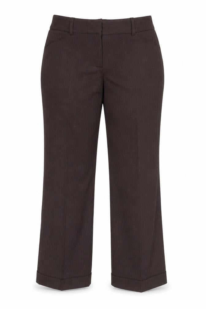 Laura Scott Women's Brown Pinstripe Straight Leg Trousers Size 18