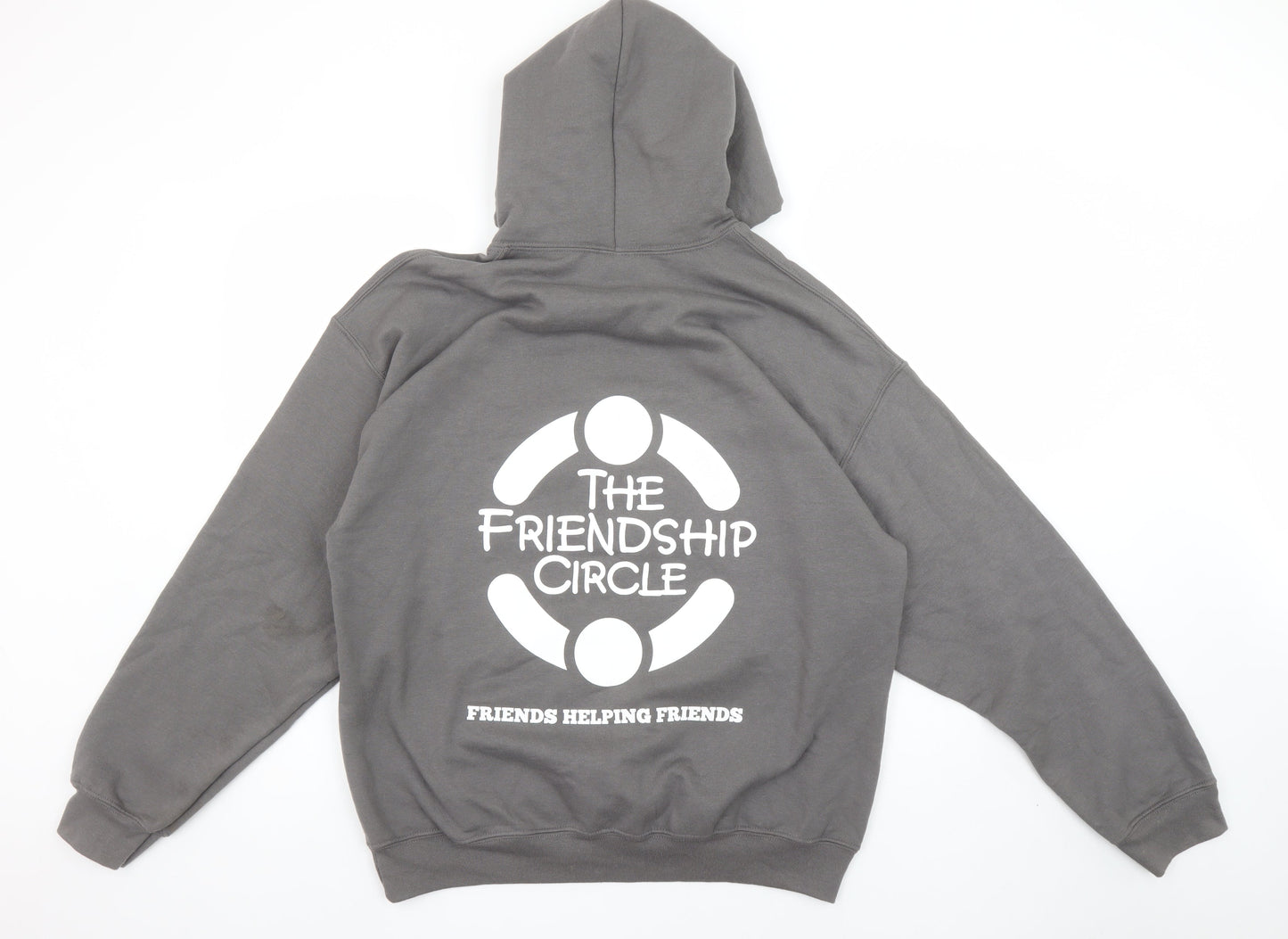 Gildan Men’s Grey Pullover Hoodie Size L Graphic Logo Heavyweight Sweatshirt