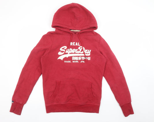 Superdry Women Red Pullover Hoodie Large Cotton Blend Graphic Print