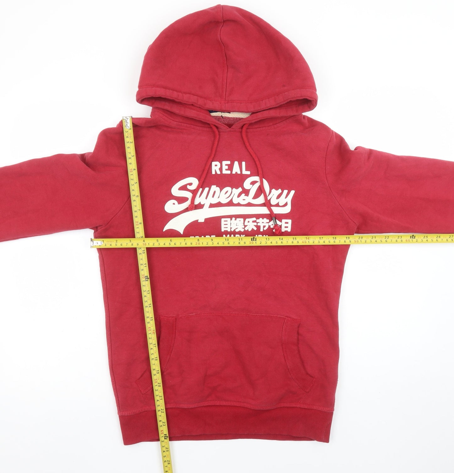 Superdry Women Red Pullover Hoodie Large Cotton Blend Graphic Print