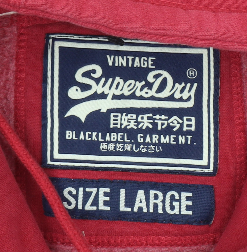 Superdry Women Red Pullover Hoodie Large Cotton Blend Graphic Print