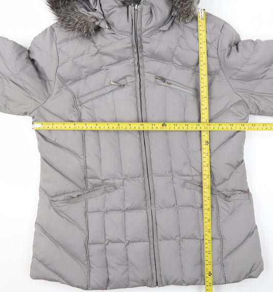 Marks and Spencer Per Una Women's Grey Hooded Puffer Jacket M Faux Fur Trim