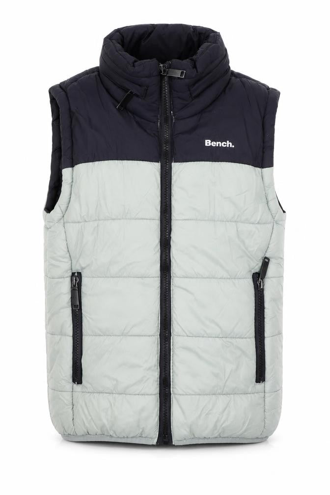 Front view of Bench boys’ black green padded bodywarmer gilet 5-6 years full zip