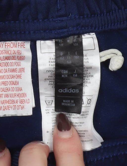 Adidas Boys Blue 12 Years Jogger Trousers with Stripes and Elastic Waist