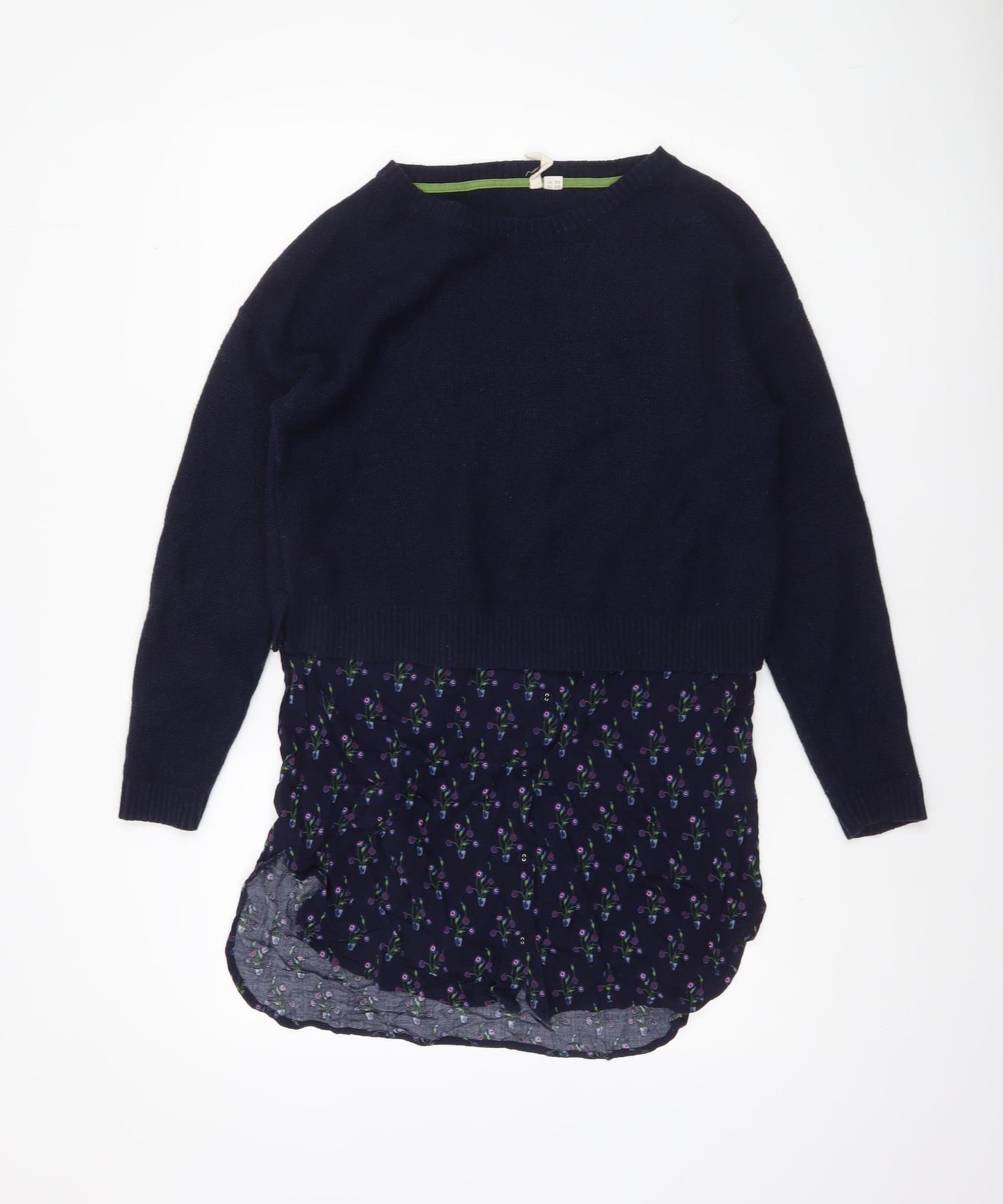 White Stuff Women's Blue Floral Layered Pullover Jumper UK 12