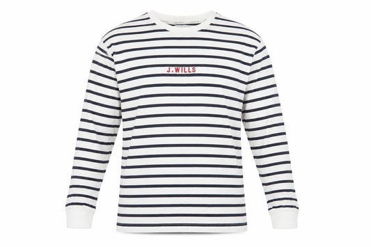 Jack Wills Men's White Navy Striped Long Sleeve Cotton Shirt XL