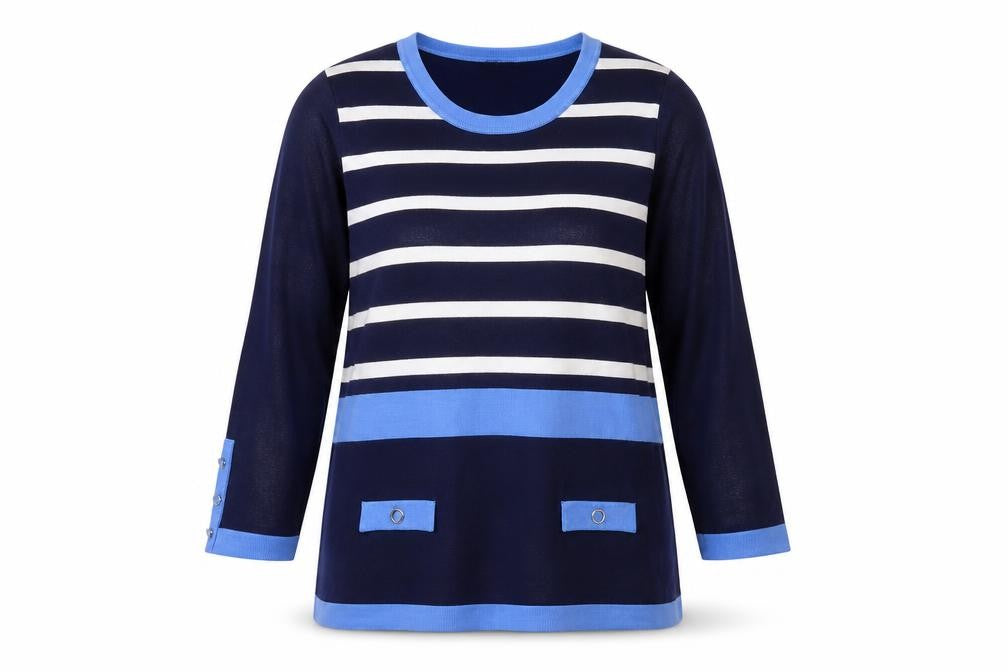 Marble Women's Blue Striped 3/4 Sleeve Pullover Jumper Size 10