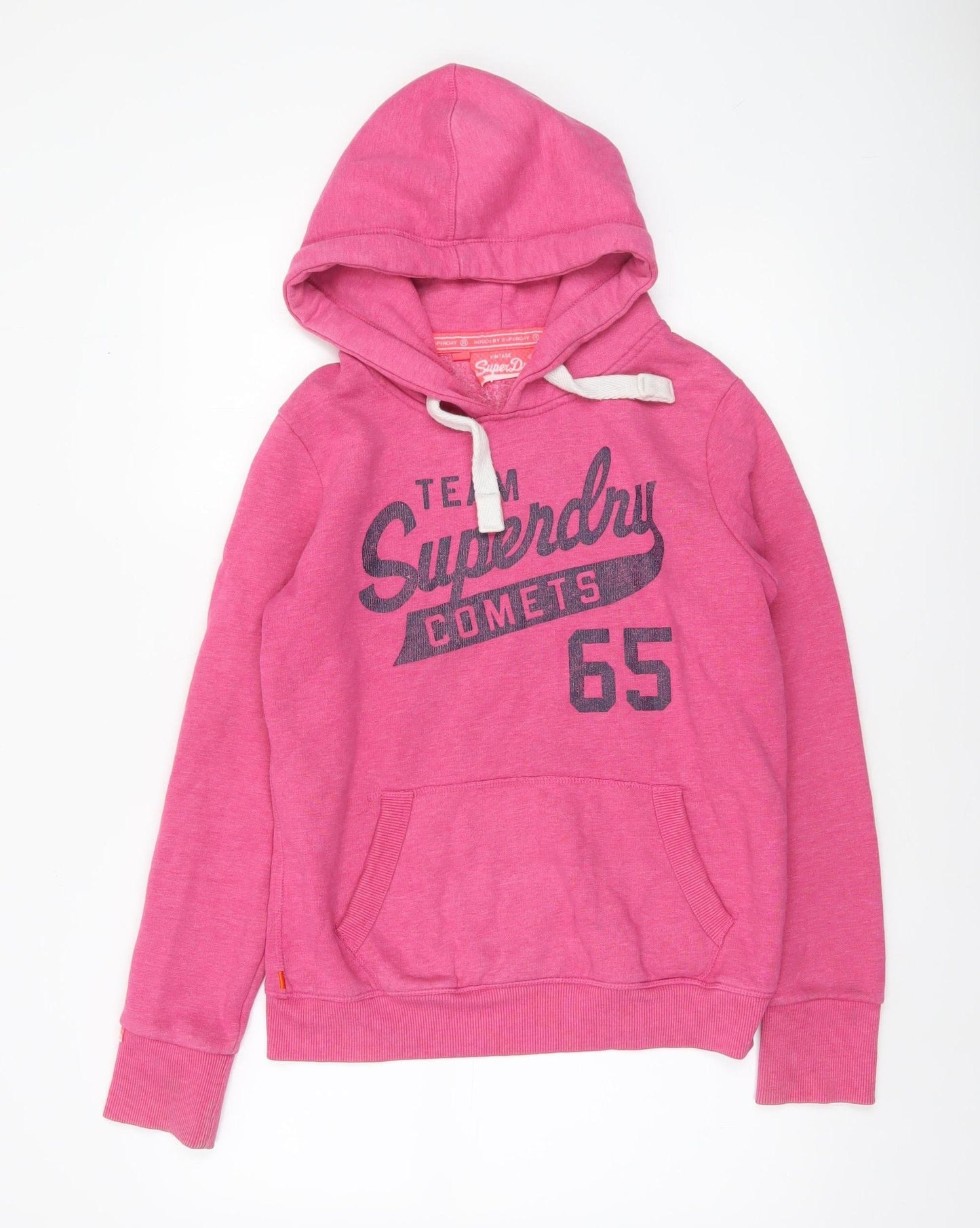 Superdry Women's Pink Pullover Hoodie Size M - Vintage Graphic Sweatshirt