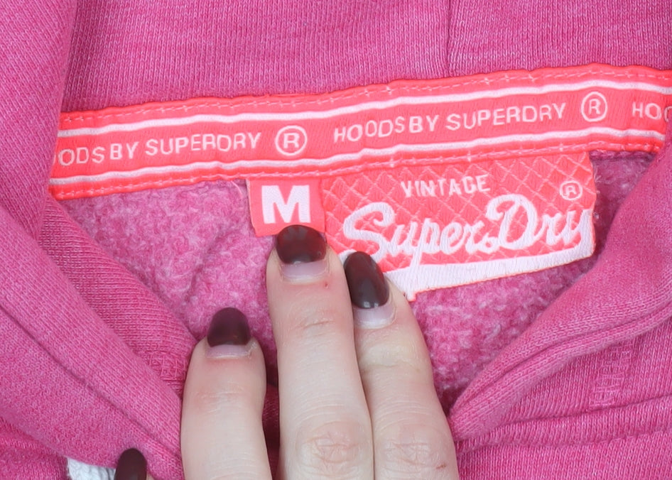 Superdry Women's Pink Pullover Hoodie Size M - Vintage Graphic Sweatshirt