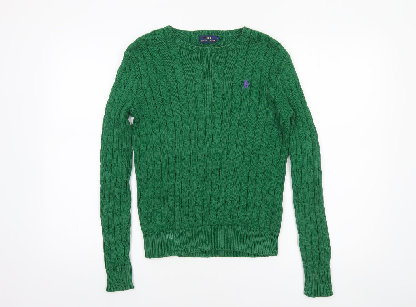 Polo Ralph Lauren Women’s Green Cable-Knit Cotton Jumper Size S
