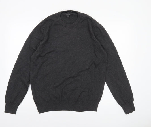 Marks and Spencer Men's Grey Cotton Crew Neck Jumper L Classic Fit