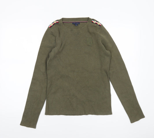 Tommy Hilfiger Women's Green Crew Neck Cotton Knit Jumper Size M