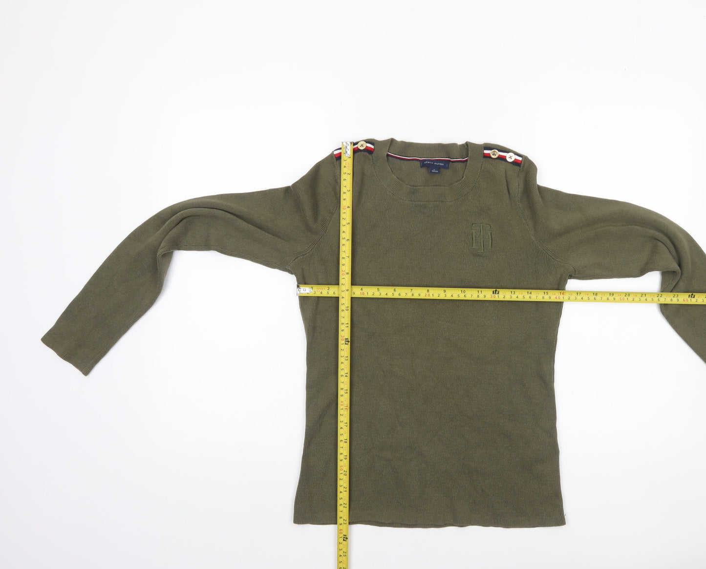 Tommy Hilfiger Women's Green Crew Neck Cotton Knit Jumper Size M