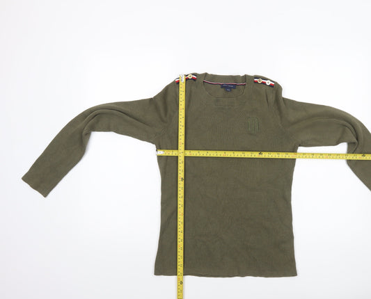 Tommy Hilfiger Women's Green Crew Neck Cotton Knit Jumper Size M