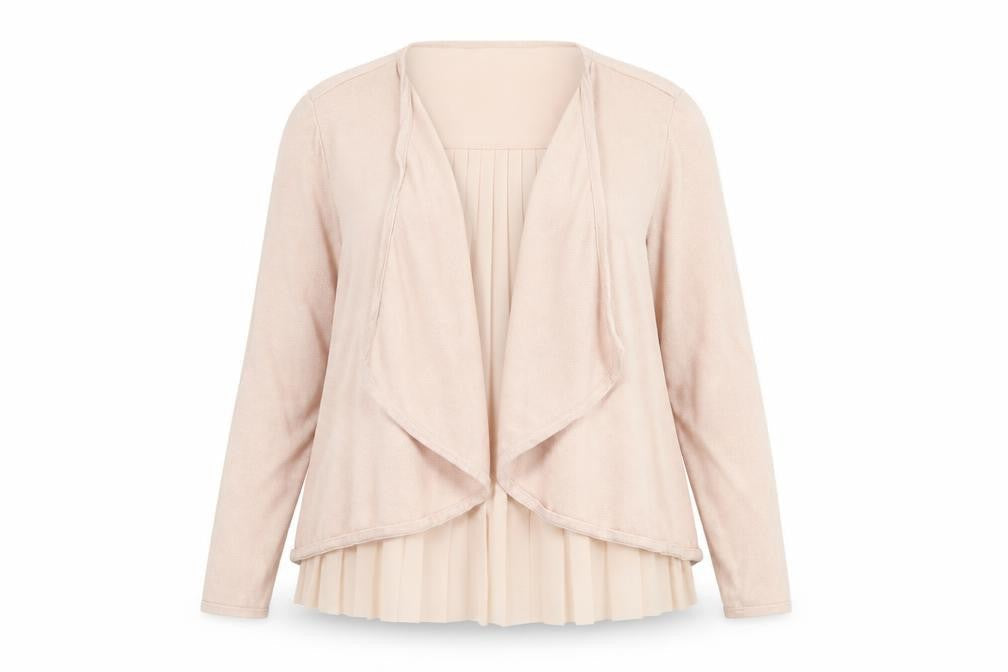 Monsoon Women Beige Size 12 Pleated Back Open Knit Cardigan